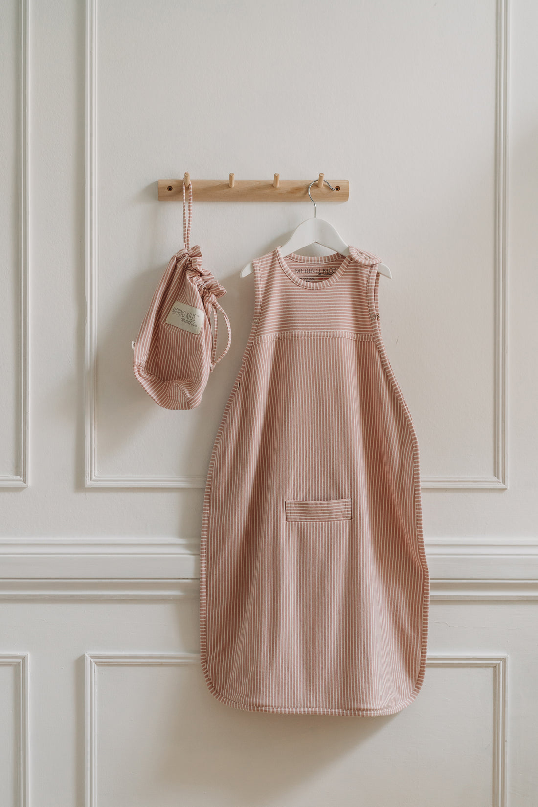 Merino Kids Go Go Bag - All Seasons - Misty Rose Stripe Childrens Sleeping Bag from Jamie Kay NZ