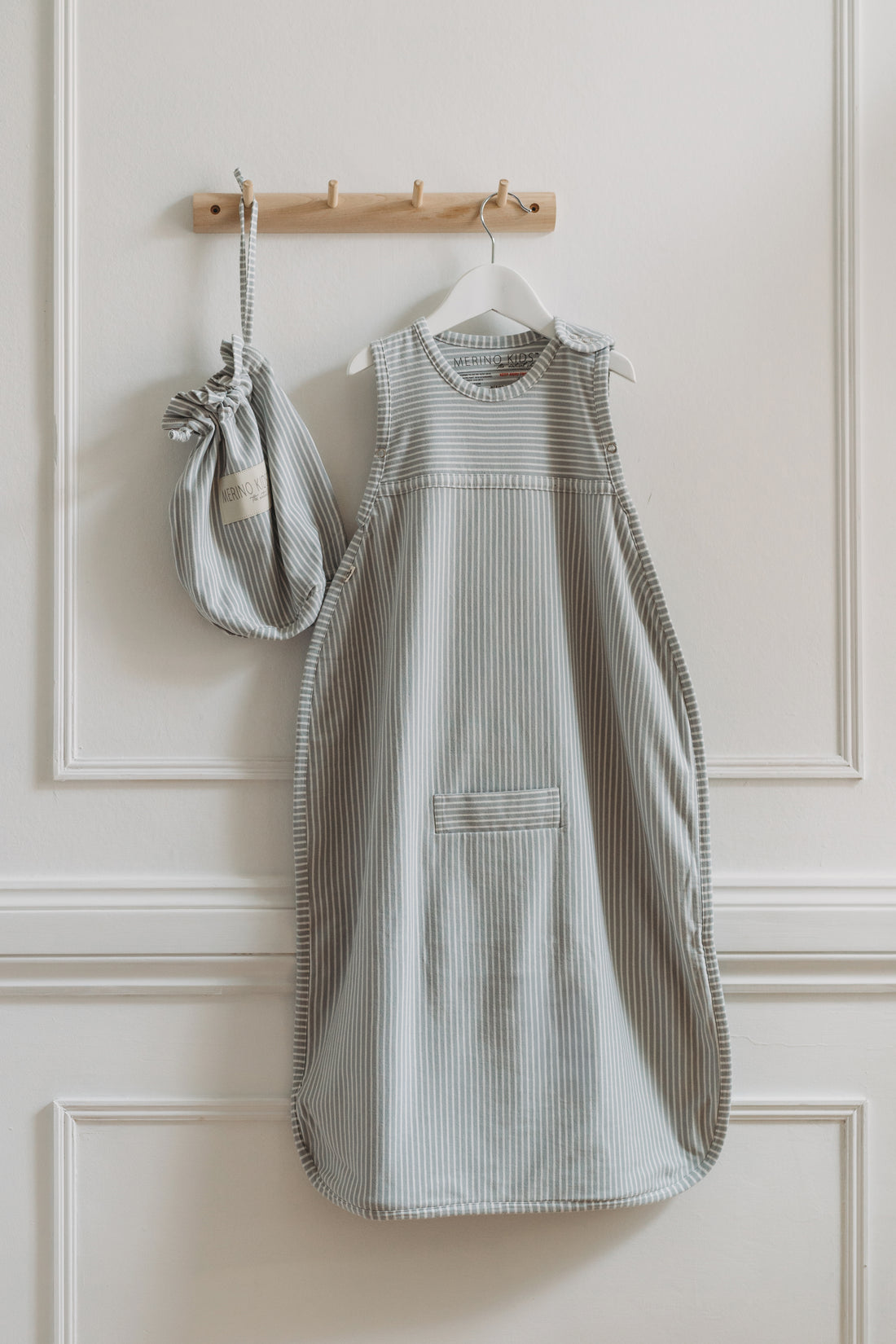 Merino Kids Go Go Bag - All Seasons - Turtle Dove Stripe Childrens Sleeping Bag from Jamie Kay NZ