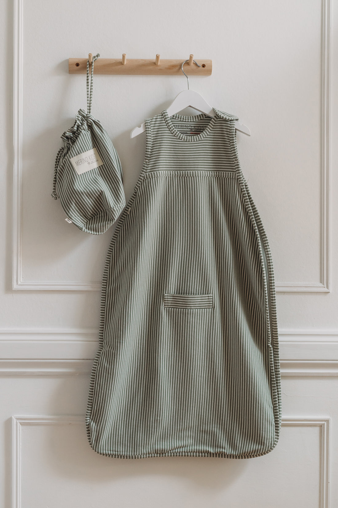 Merino Kids Go Go Bag - All Seasons - Olive Stripe Childrens Sleeping Bag from Jamie Kay NZ