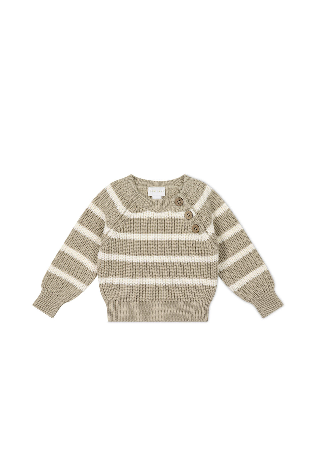 Frankie Jumper - Vintage Taupe/Cloud Stripe Childrens Jumper from Jamie Kay NZ