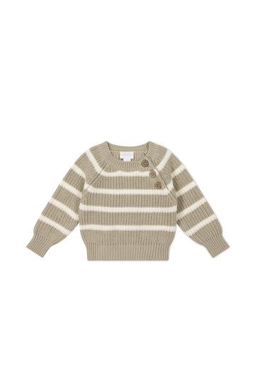 Frankie Jumper - Vintage Taupe/Cloud Stripe Childrens Jumper from Jamie Kay NZ