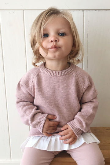 Frill Knit - Powder Pink Childrens Knitwear from Jamie Kay NZ