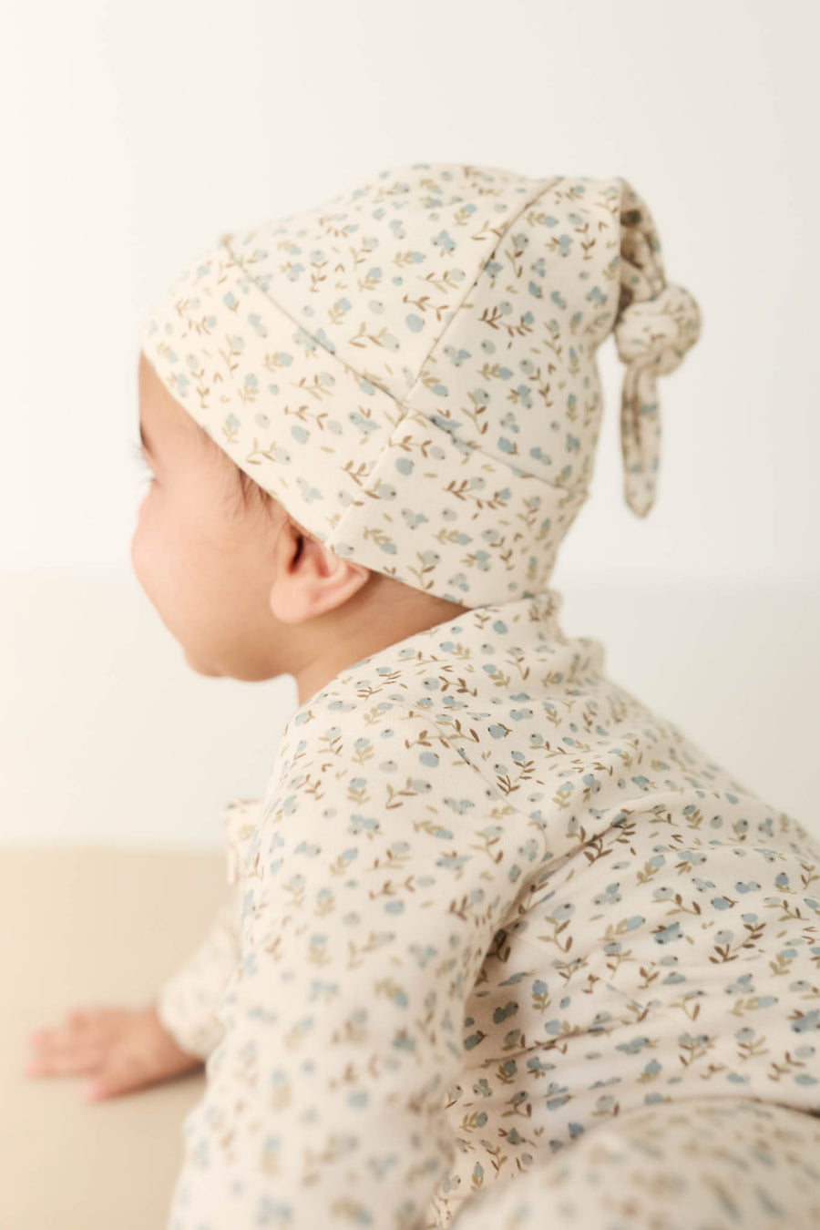 Organic Cotton Knot Beanie - Blueberry Ditsy Childrens Hat from Jamie Kay NZ