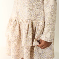 Organic Cotton Fayette Dress - April Floral Mauve Childrens Dress from Jamie Kay NZ