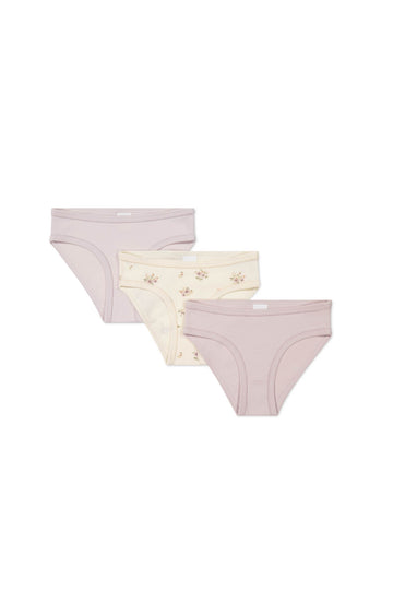 Organic Cotton 3PK Girls Underwear - Goldie Bouquet Egret/Dusky Rose/Heather Haze Childrens Underwear from Jamie Kay NZ