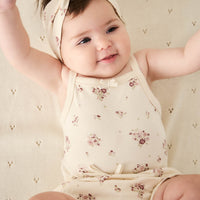 Organic Cotton Bridget Singlet Bodysuit - Lauren Floral Tofu Childrens Bodysuit from Jamie Kay NZ