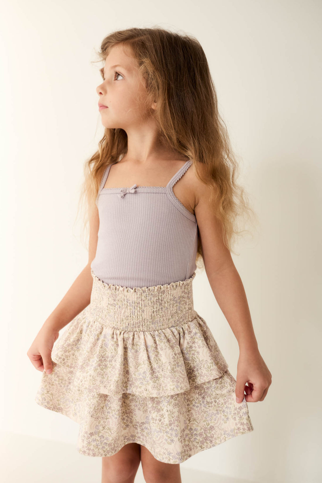 Organic Cotton Ruby Skirt - April Floral Mauve Childrens Skirt from Jamie Kay NZ