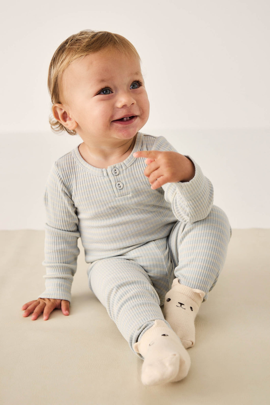 George Bear Ankle Sock - Egret Childrens Sock from Jamie Kay NZ