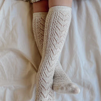 Cable Weave Knee High Sock - Light Oatmeal Marle