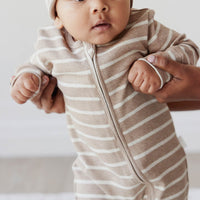 Organic Cotton Fine Rib Gracelyn Onepiece - Elias Stripe Sable Marle Childrens Onepiece from Jamie Kay NZ