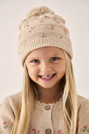 Delilah Knitted Hat - Delilah Jacquard Oatmeal Marle Childrens Hat from Jamie Kay NZ
