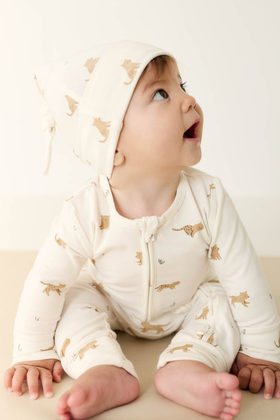 Organic Cotton Reese Zip Onepiece - Lenny Leopard Cloud Childrens Onepiece from Jamie Kay NZ