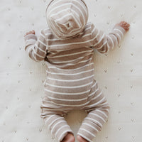 Organic Cotton Fine Rib Gracelyn Onepiece - Elias Stripe Sable Marle Childrens Onepiece from Jamie Kay NZ