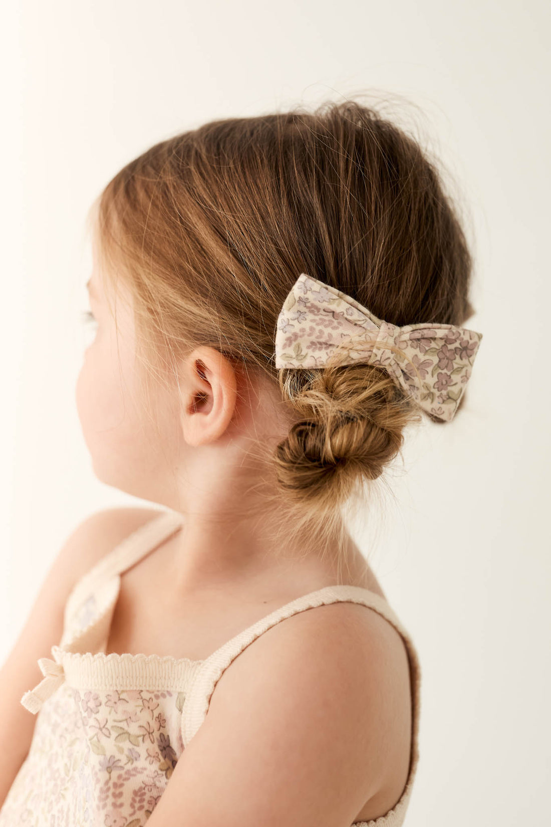 Organic Cotton Bow 2PK - April Floral Mauve Childrens Bow from Jamie Kay NZ