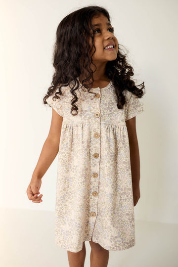 Organic Cotton Lola Dress - April Floral Mauve Childrens Dress from Jamie Kay NZ