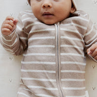 Organic Cotton Fine Rib Gracelyn Onepiece - Elias Stripe Sable Marle Childrens Onepiece from Jamie Kay NZ