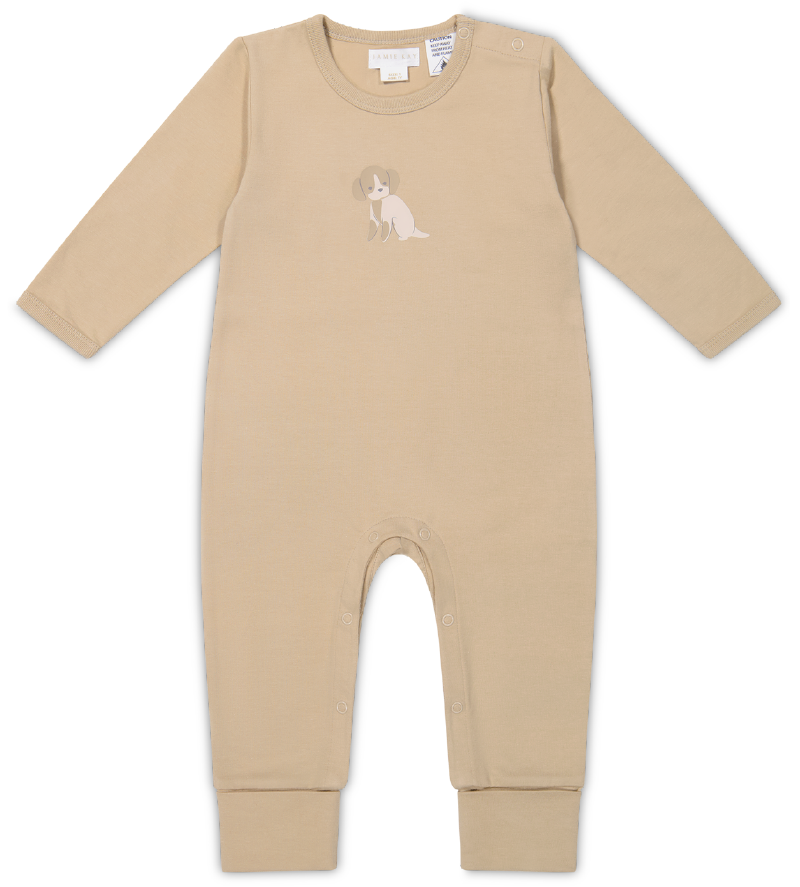 Rib Onepiece - Charlie the Dog Cashew Childrens Pyjama from Jamie Kay NZ