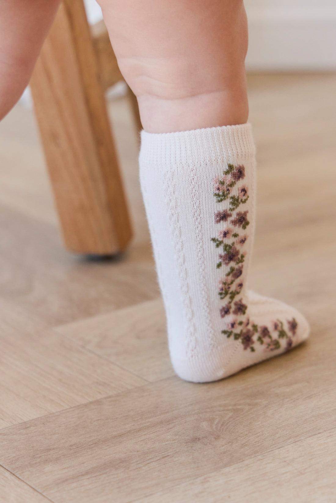 Cassie Knee High Sock - Cassie Floral Jacquard - Bridal Blush Childrens Sock from Jamie Kay NZ