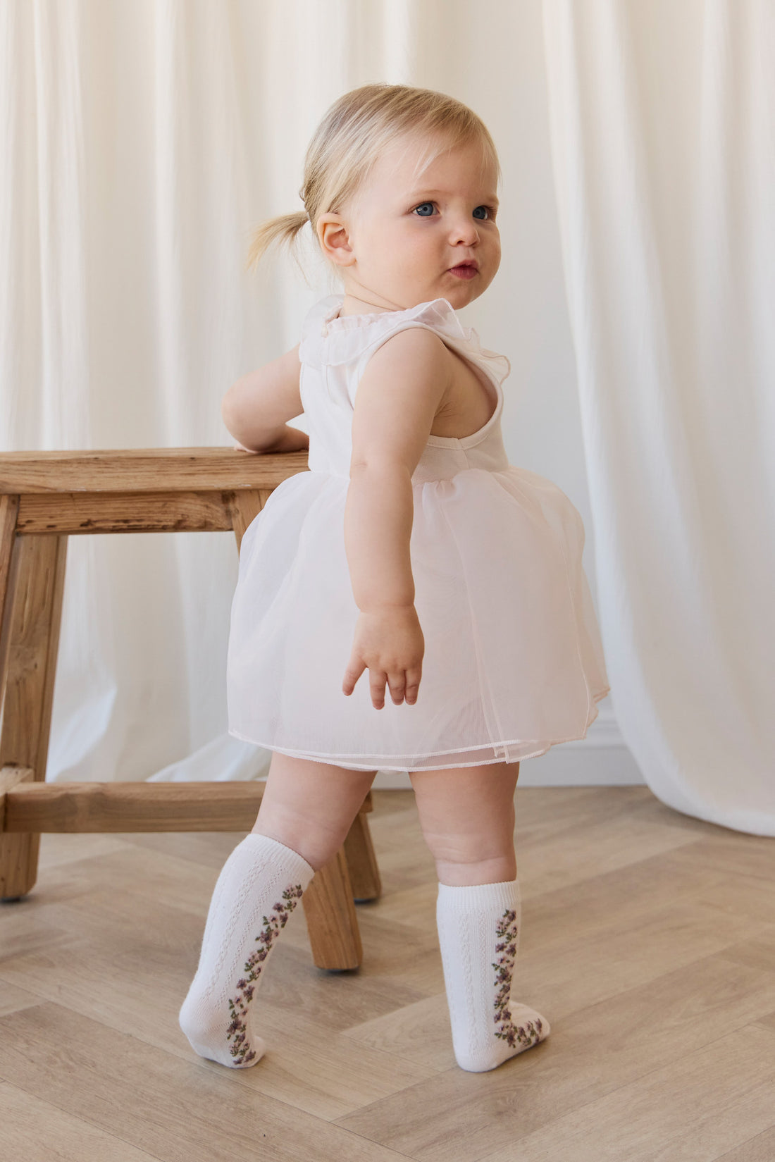 Cassie Knee High Sock - Cassie Floral Jacquard - Bridal Blush Childrens Sock from Jamie Kay NZ