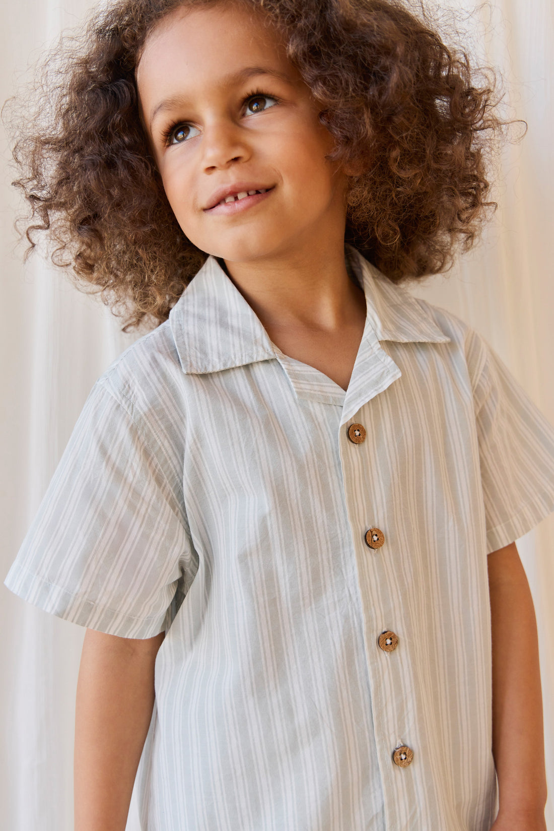 Organic Cotton Silas Shirt - Variegated Stripe Shoreline Childrens Shirt from Jamie Kay NZ