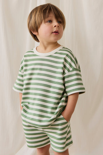 Pima Cotton Wesley Tee - Essential Stripe Parchment/Snow Pea Childrens Top from Jamie Kay NZ