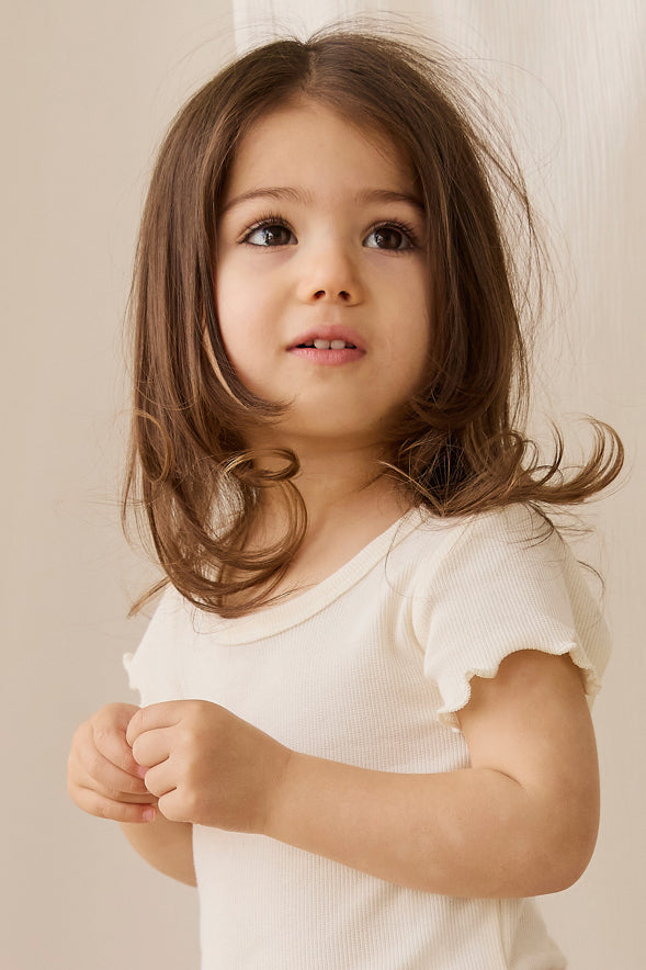 Cotton Fine Rib Ines Top - Parchment Childrens Top from Jamie Kay NZ