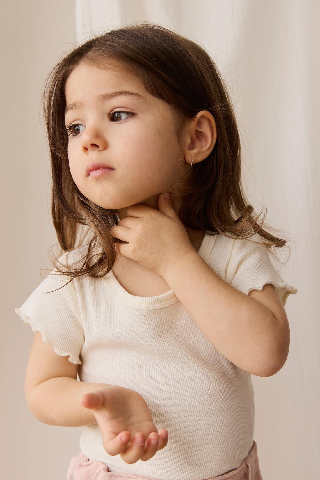 Cotton Fine Rib Ines Top - Parchment Childrens Top from Jamie Kay NZ