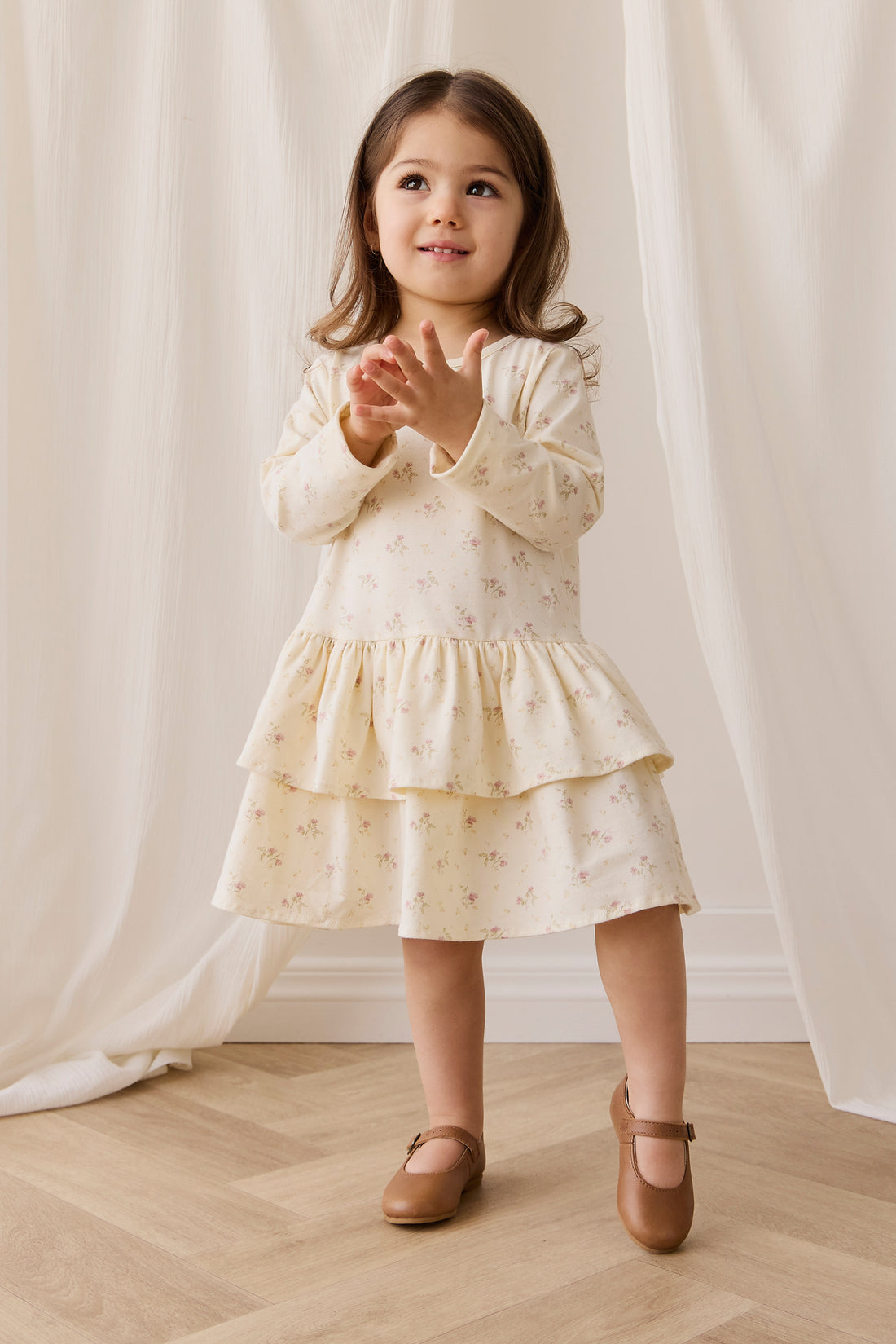 Organic Cotton Fayette Dress - Thelma Parchment Childrens Dress from Jamie Kay NZ