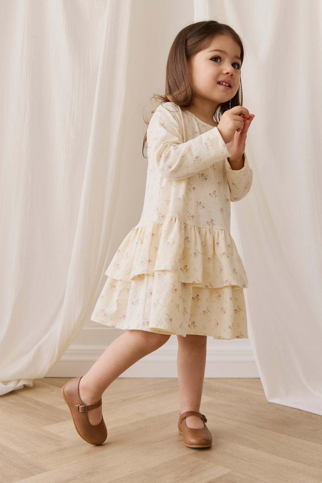Organic Cotton Fayette Dress - Thelma Parchment Childrens Dress from Jamie Kay NZ