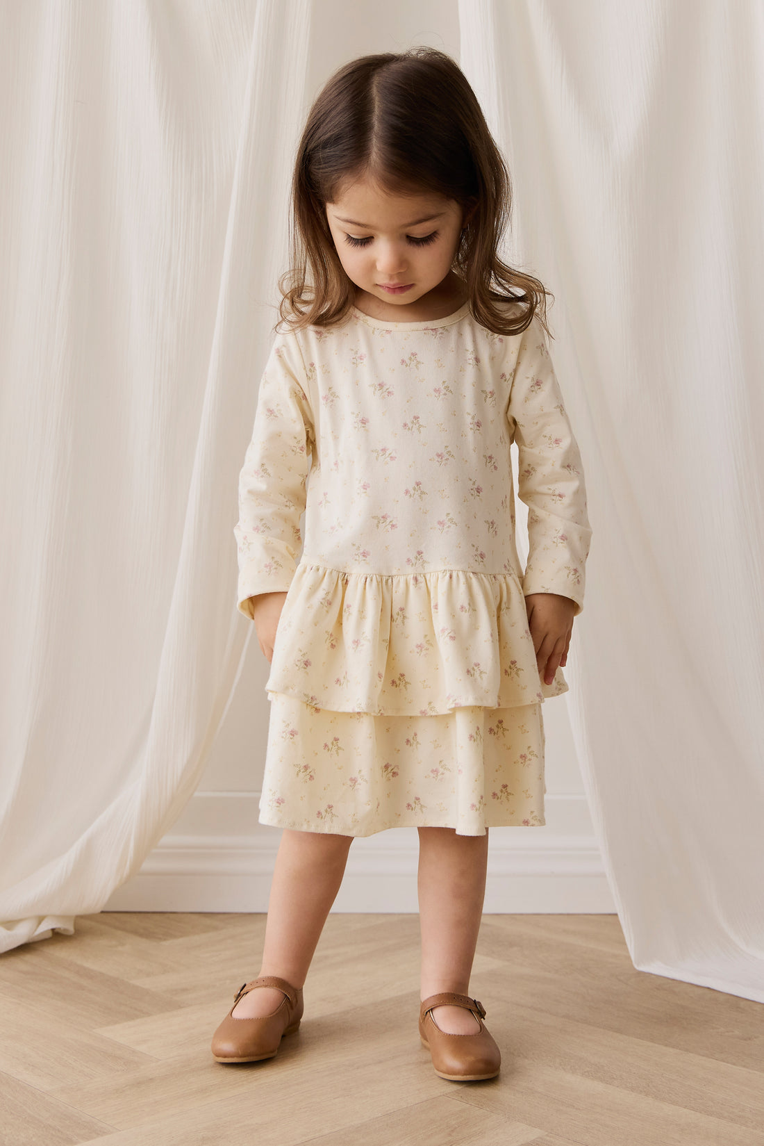Organic Cotton Fayette Dress - Thelma Parchment Childrens Dress from Jamie Kay NZ