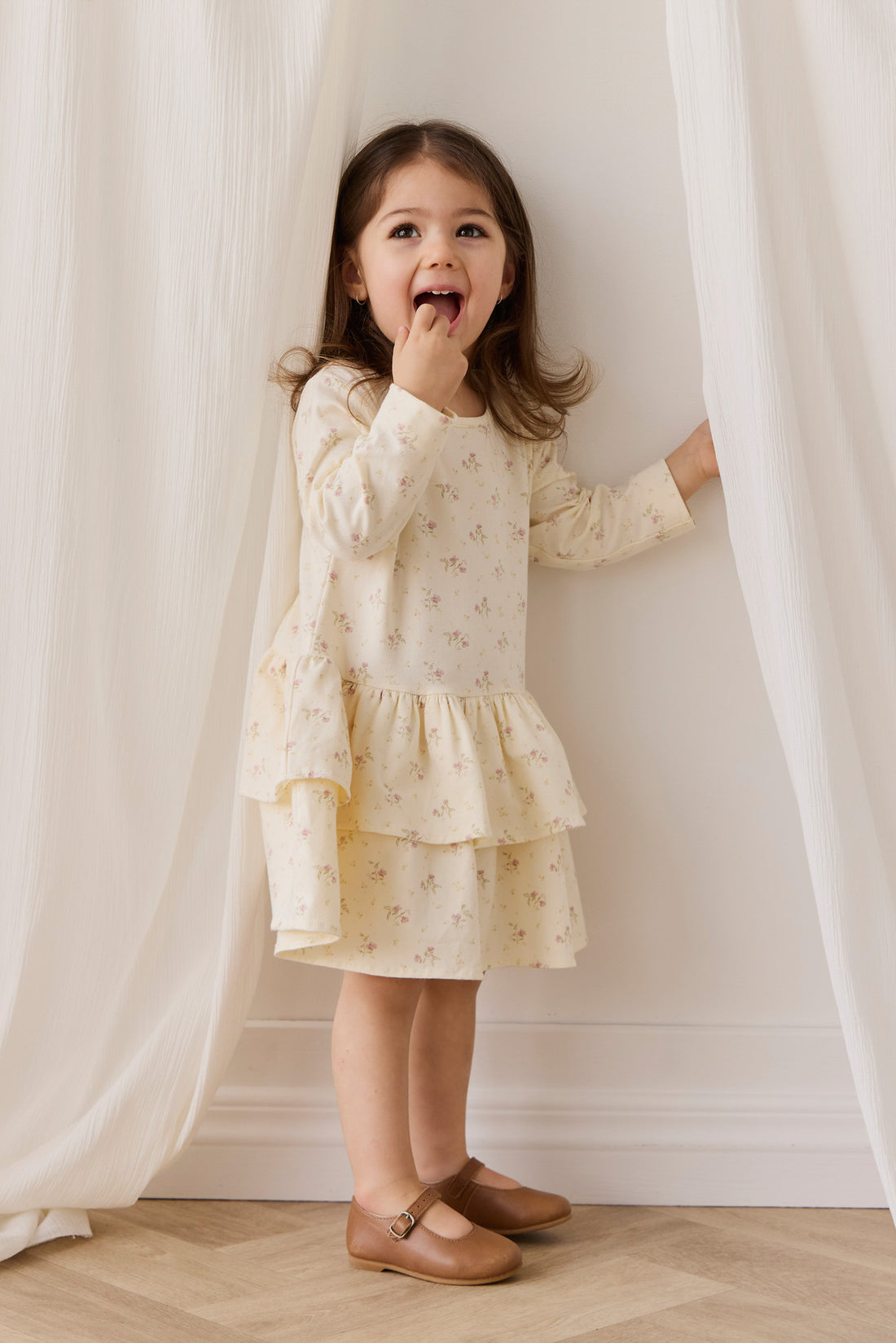 Organic Cotton Fayette Dress - Thelma Parchment Childrens Dress from Jamie Kay NZ
