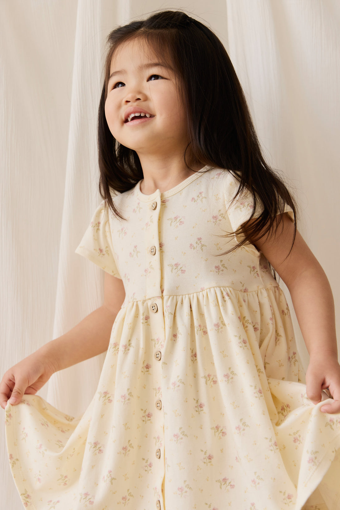 Organic Cotton Dahlia Dress - Thelma Parchment Childrens Dress from Jamie Kay NZ