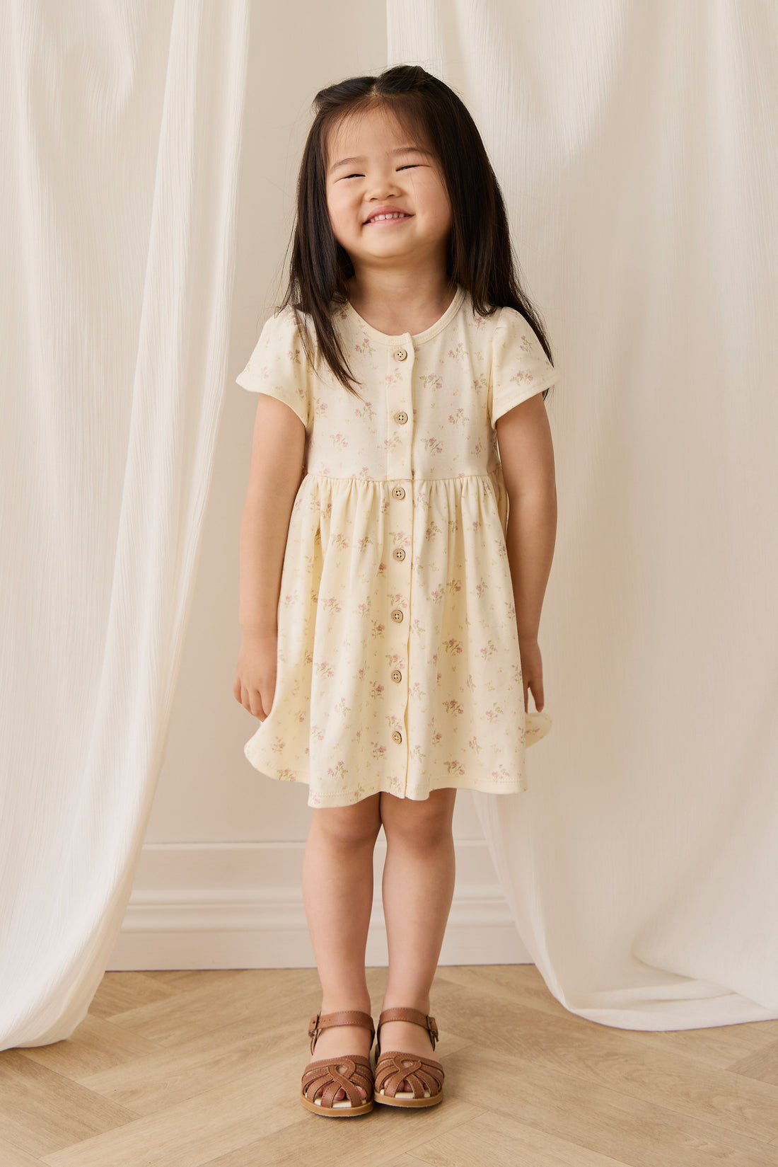 Organic Cotton Dahlia Dress - Thelma Parchment Childrens Dress from Jamie Kay NZ