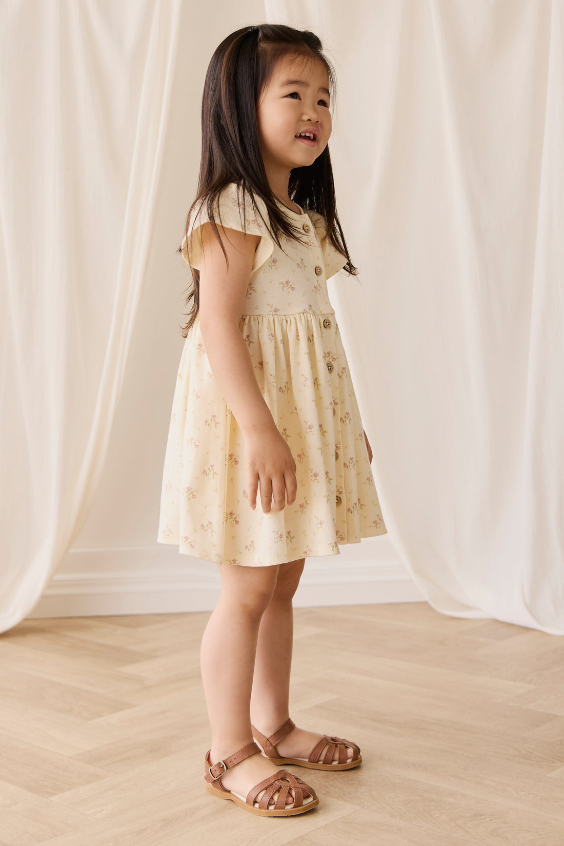 Organic Cotton Dahlia Dress - Thelma Parchment Childrens Dress from Jamie Kay NZ