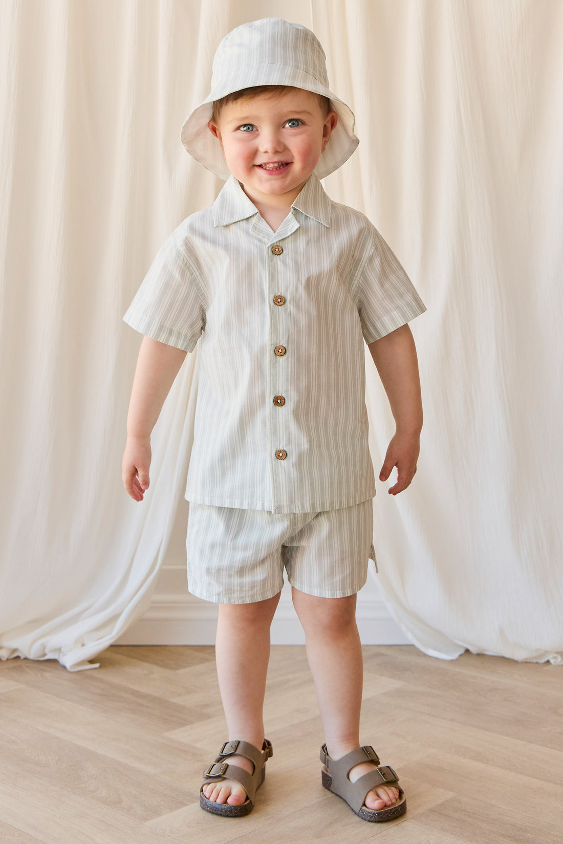 Organic Cotton Silas Short - Variegated Stripe Shoreline Childrens Short from Jamie Kay NZ