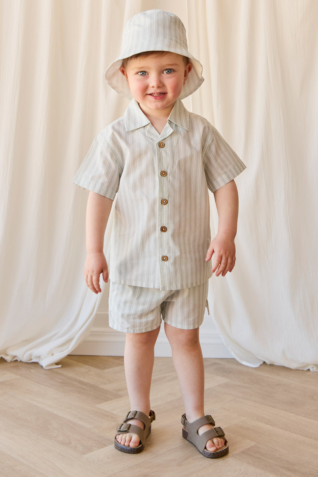 Organic Cotton Silas Shirt - Variegated Stripe Shoreline Childrens Shirt from Jamie Kay NZ