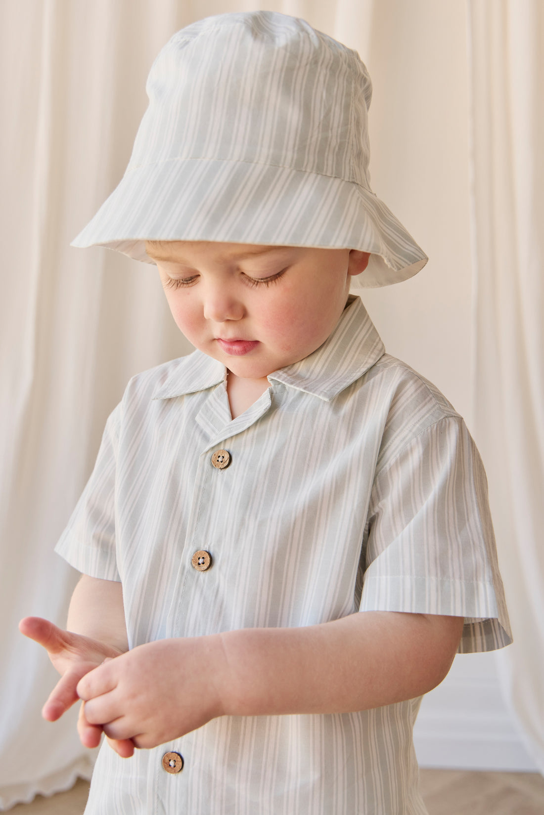 Organic Cotton Silas Shirt - Variegated Stripe Shoreline Childrens Shirt from Jamie Kay NZ