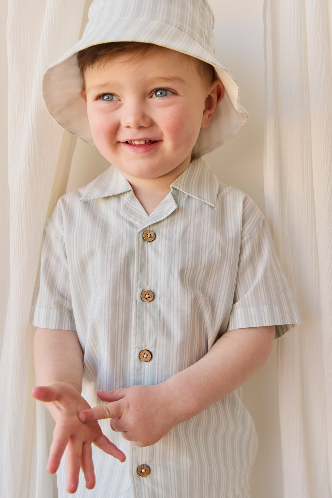 Organic Cotton Silas Shirt - Variegated Stripe Shoreline Childrens Shirt from Jamie Kay NZ