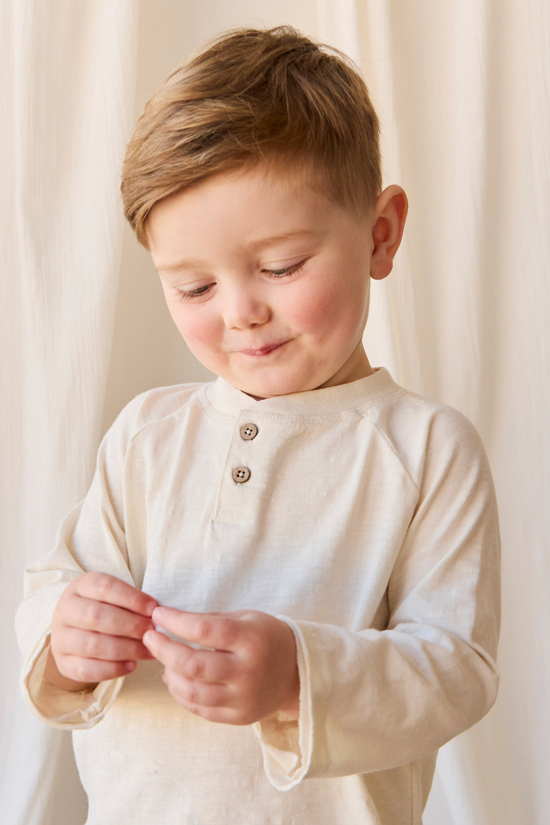 Organic Cotton Lewis Long Sleeve Tee - Parchment Childrens Top from Jamie Kay NZ