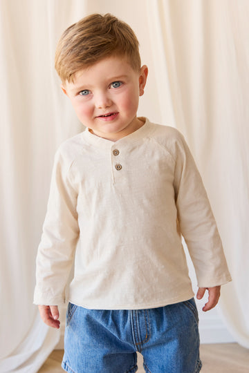Organic Cotton Lewis Long Sleeve Tee - Parchment Childrens Top from Jamie Kay NZ