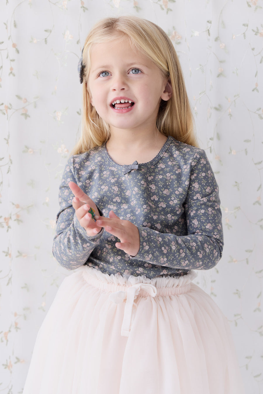 Organic Cotton Long Sleeve Top - Rosalie Floral Lava Childrens Top from Jamie Kay NZ