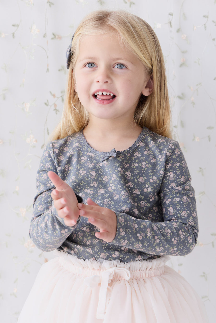 Organic Cotton Long Sleeve Top - Rosalie Floral Lava Childrens Top from Jamie Kay NZ