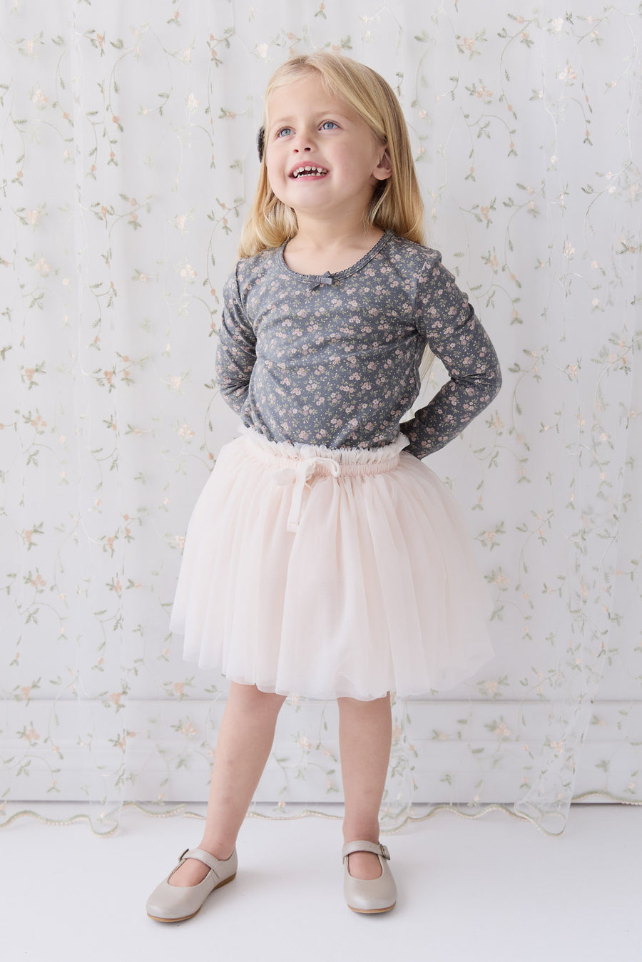 Organic Cotton Long Sleeve Top - Rosalie Floral Lava Childrens Top from Jamie Kay NZ