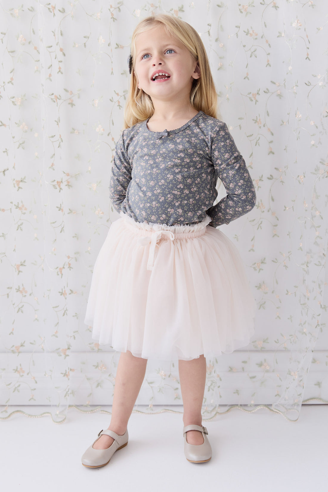 Organic Cotton Long Sleeve Top - Rosalie Floral Lava Childrens Top from Jamie Kay NZ