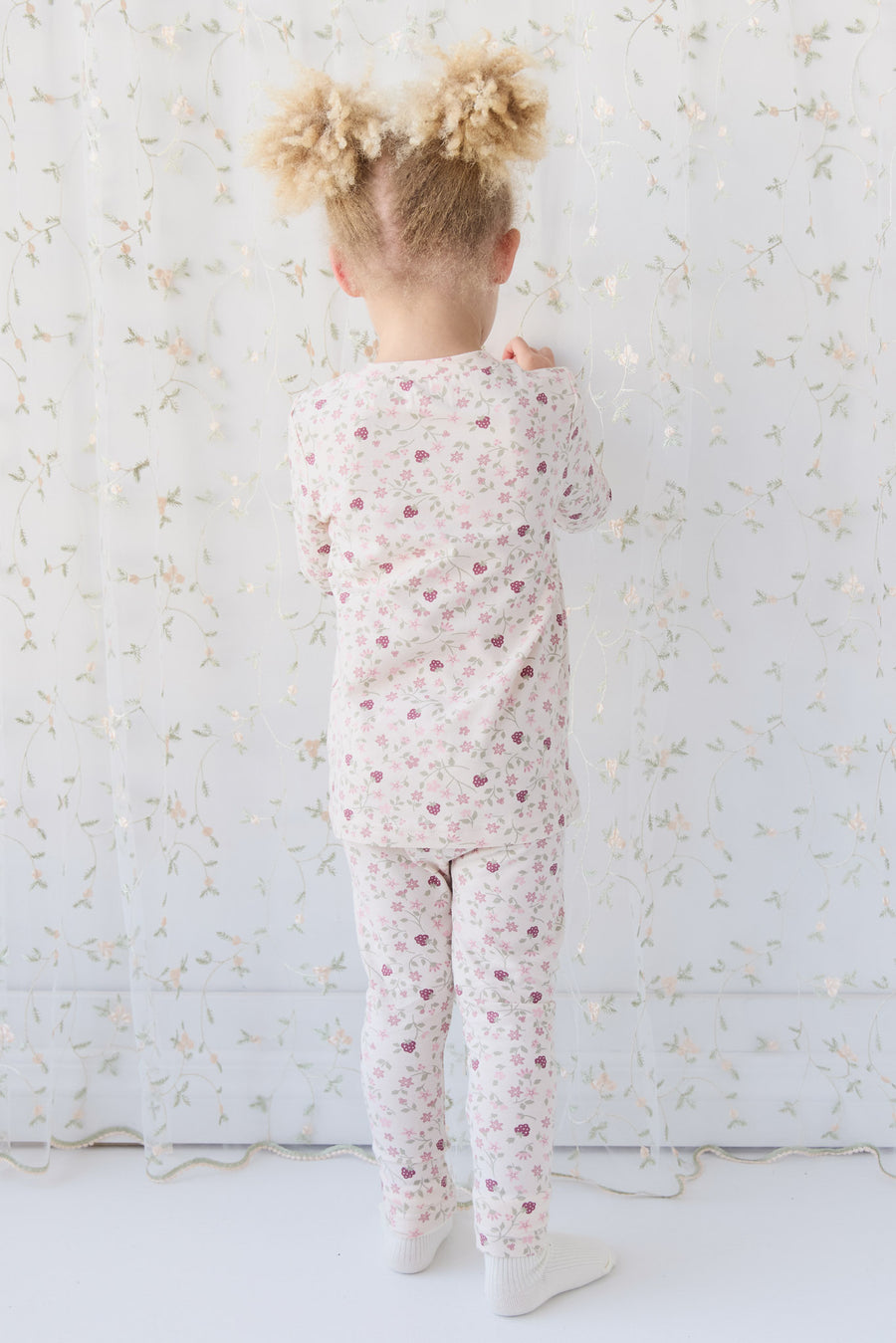 Organic Cotton Atlas Long Sleeve Pyjama Set - Berry Cream Adaline Berries Childrens Pyjama from Jamie Kay NZ