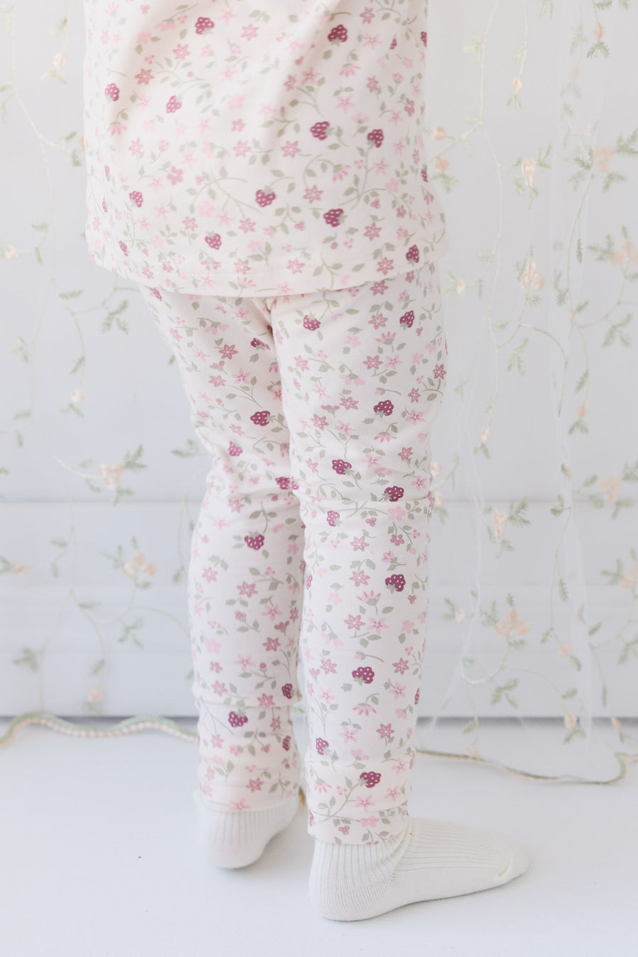 Organic Cotton Atlas Long Sleeve Pyjama Set - Berry Cream Adaline Berries Childrens Pyjama from Jamie Kay NZ