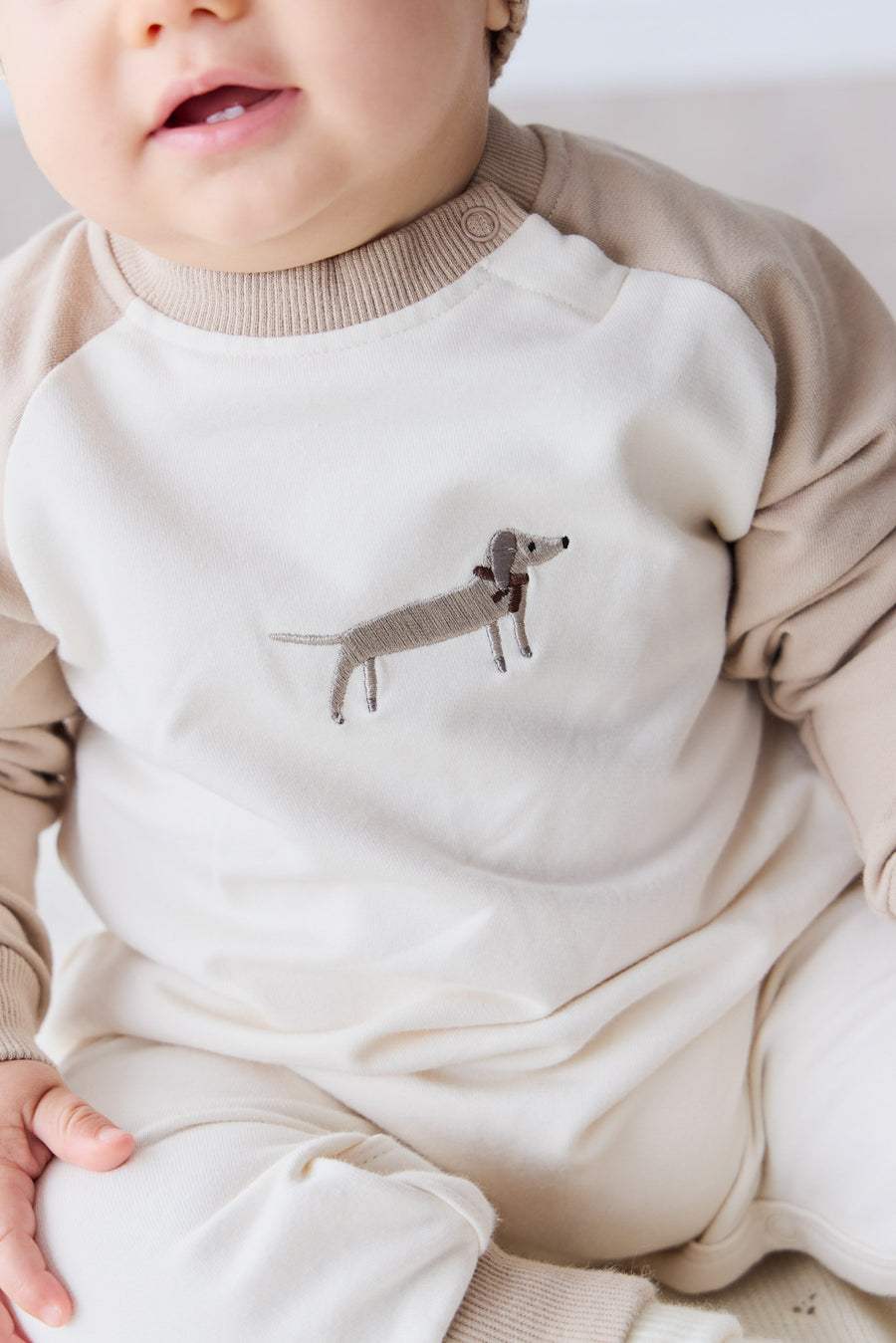 Organic Cotton Tao Sweatshirt Onepiece - Cosy Basil Fawn Childrens Onepiece from Jamie Kay NZ