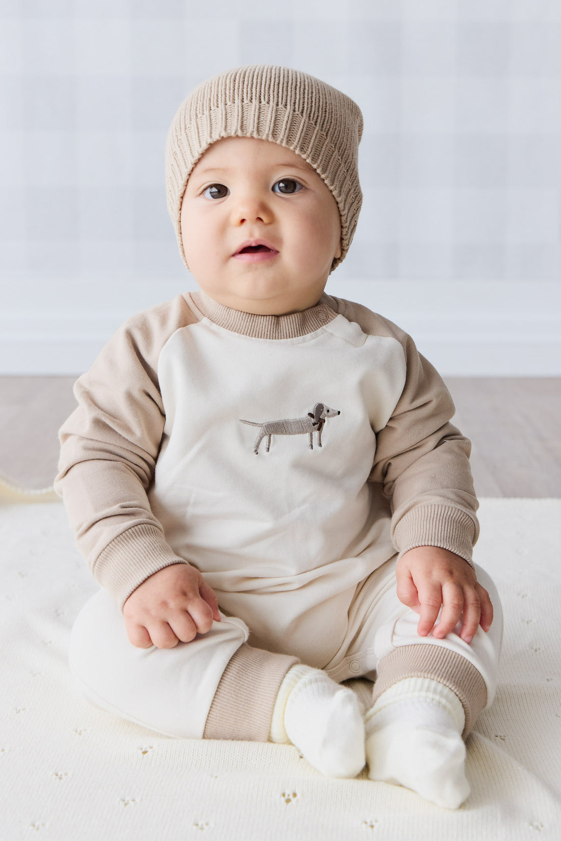 Organic Cotton Tao Sweatshirt Onepiece - Cosy Basil Fawn Childrens Onepiece from Jamie Kay NZ