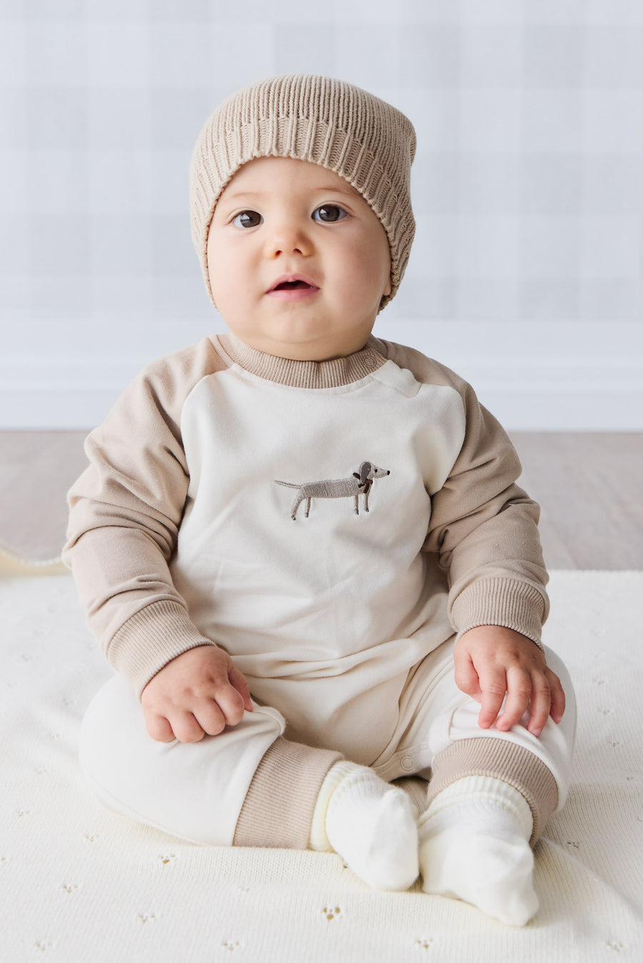 Organic Cotton Tao Sweatshirt Onepiece - Cosy Basil Fawn Childrens Onepiece from Jamie Kay NZ