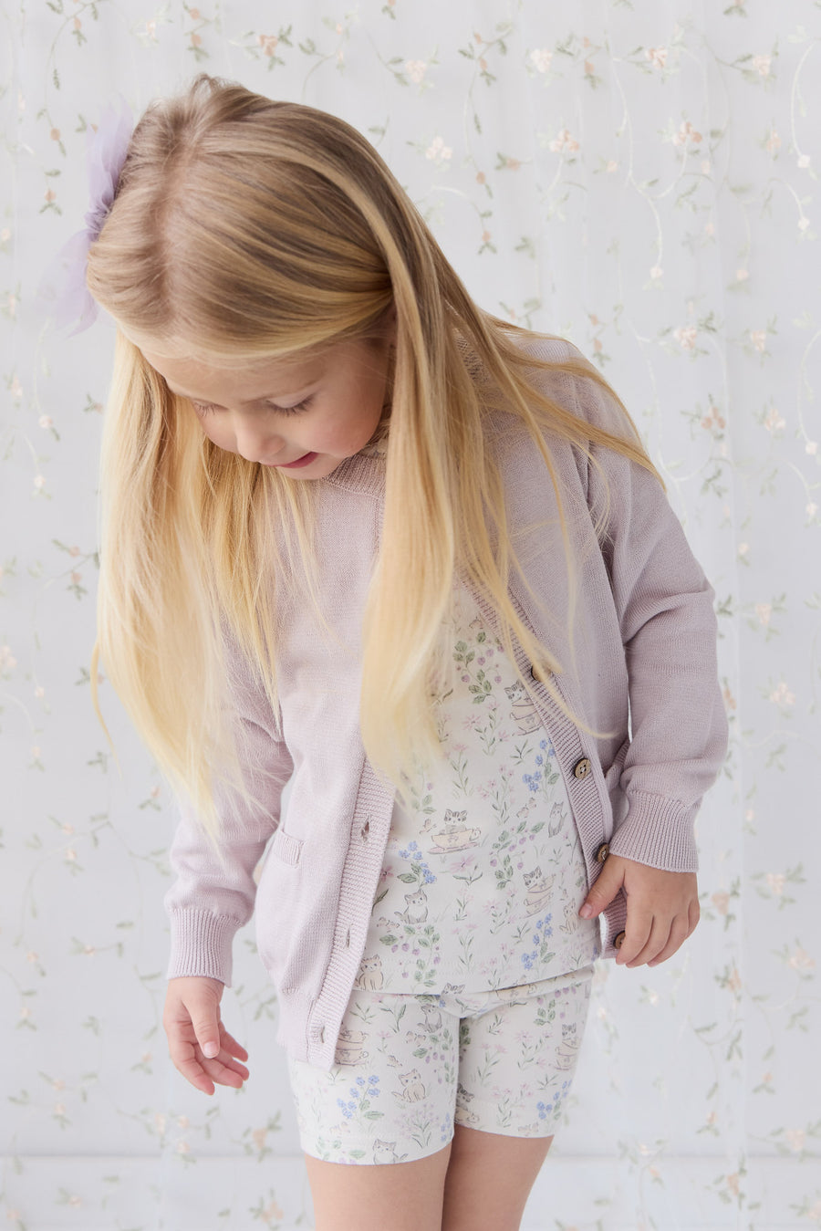 Organic Cotton Everyday Bike Short - Moons Garden Lavender Childrens Short from Jamie Kay NZ